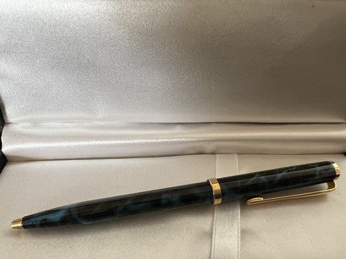Reform Stylo-Plume Sphère Laque Bleu Marbré Profils Doré Années 1970 Vintage