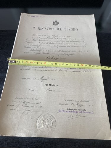 Certificat D'Honneur Comptable D'État Vittorio Emanuele Ministère Trésor 1913