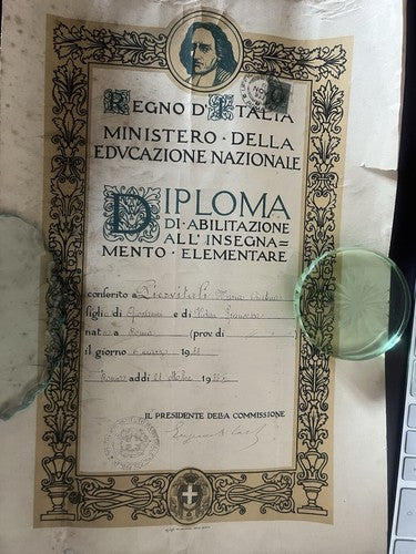 🔴 REGNO D'ITALIA diploma ABILITAZIONE INSEGNAMENTO originale 21 OTTOBRE 1933