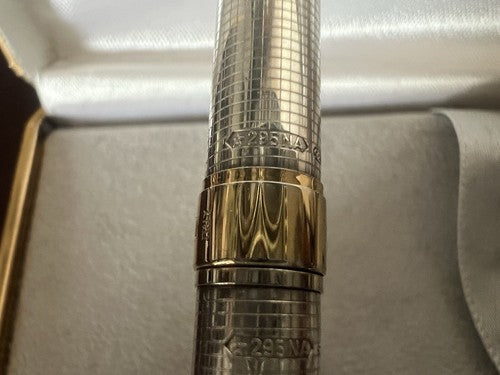 🔴 UNOARGENTO penna sfera ARGENTO 925 guillocchè profili dorati scrive astuccio