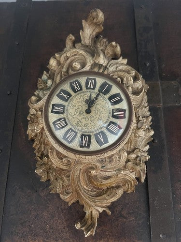 MERCEDES Horloge Dentelle Bois Charge Manuel Doré Numéros De Romains Vintage