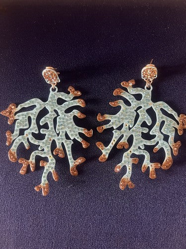 DEA GIOIELLI Silver Earrings Foiled Gold Branches Of Corals Turquoise Radius
