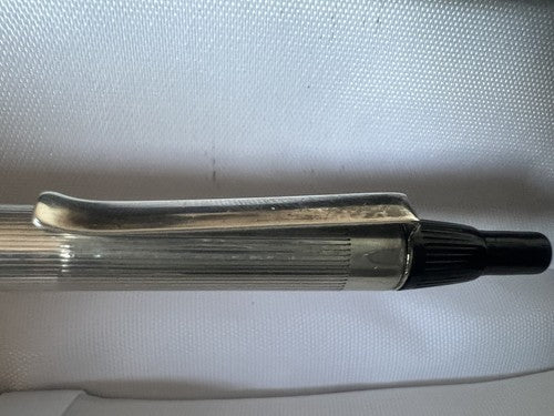 Stylo-Plume Sphère Argent 925 Rayures Mécanisme Bouton Snap Rare Vintage 20
