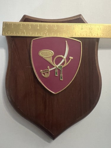 🔴 Wappen BRIGATA BERSAGLIERI GARIBALDI Schild poliertes Holz Metall Emaille H 15