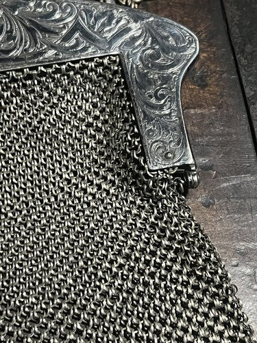 🔴 Borsa metallo filigrana fatta mano SILVER Germani con catena vintage art decò