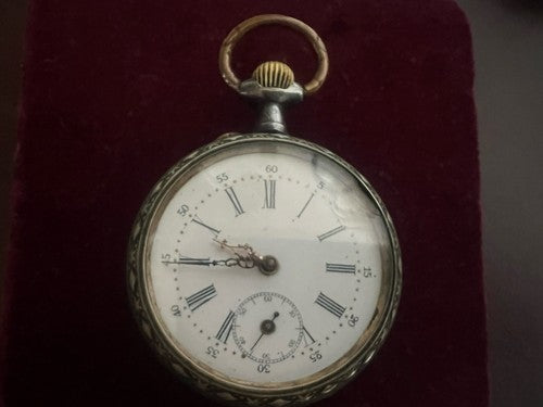 🔴 AMEDEE BOJET Herren-Taschenuhr, brünierter Stahl, funktionsfähig, antik, 1897 