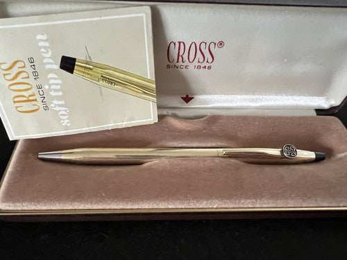 Cross Stylo-Plume Sphère Eland Plaqué Or Avec Emblème Écrit Avec Boîte Vintage