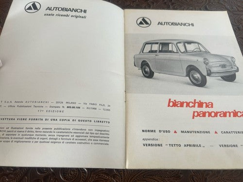 Autobianchi Bianchina Panoramica Booklet Car Use Maintenance Original