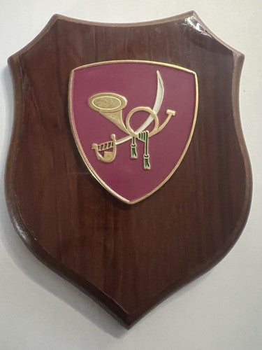 🔴 Wappen BRIGATA BERSAGLIERI GARIBALDI Schild poliertes Holz Metall Emaille H 15