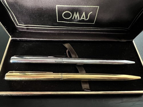 Omas Pen Sphere Chrome + Pen Gold Metal Scrivono Italian Vintage