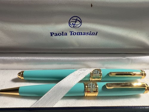 🔴 PAOLA TOMASINI penna stilografica + sfera lacca VERDE scrivono astuccio legno
