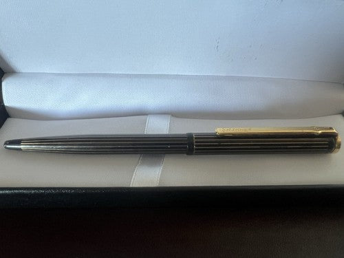 🔴 GOLDRING penna sfera lacca nera righe profili dorati scrive prodotta Germania