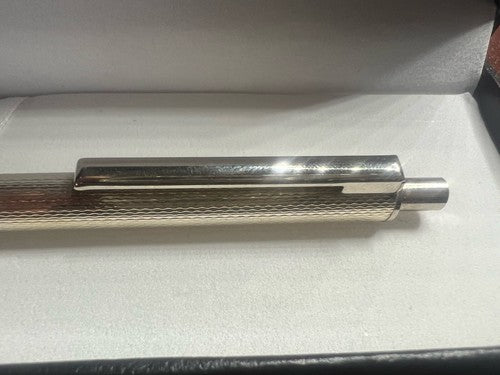 🔴 Penna sfera ARGENTO MASSICCIO 925 guillocchè meccanismo pulsante scrive 13