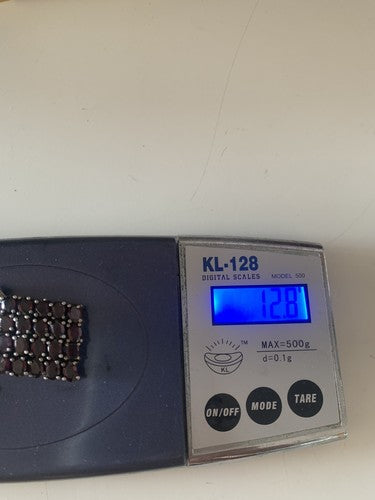 🔴 Fiore a rombo con GRANATI rossi a piramide posti a rilievo ARGENTO vintage