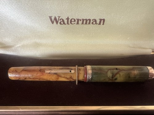 🔴 WATERMAN'S marbled celluloid lever fountain pen with antique GOLD nib 