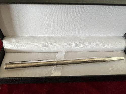 🔴 Kugelschreiber aus massivem 925er Silber mit Relieflinien, Vintage-Stil, 16 Min. 
