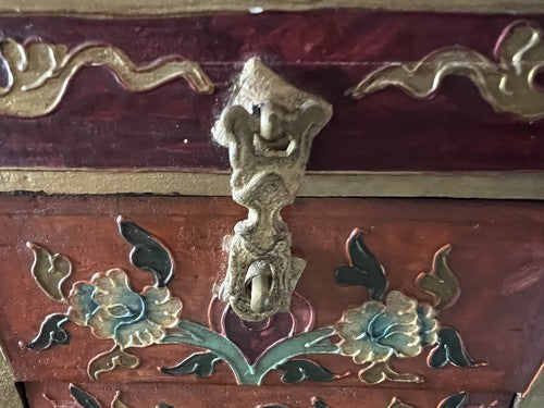 Boîte à Bijoux Chinoise Bois Dragon Peinture Coffret Trésor Trousse Vintage 12