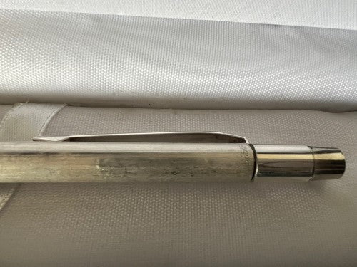 🔴 Penna sfera ARGENTO MASSICCIO 925 righe meccanismo pulsante scatto vintage 8