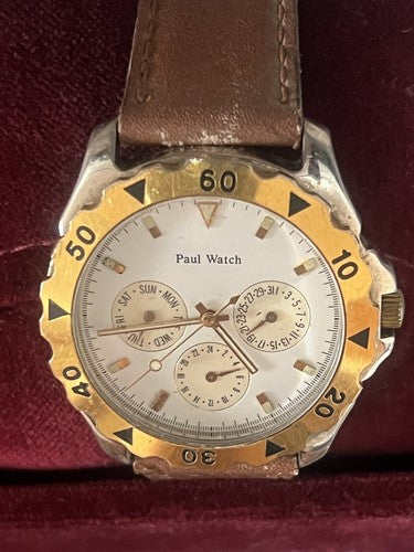 🔴 PAUL WATCH cronografo uomo OVERSIZE acciaio ghiera placcata 5 ATM vintage