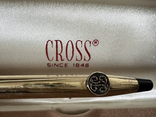 🔴 CROSS ELAND vergoldeter Kugelschreiber mit Emblem, inklusive Vintage-Box D 