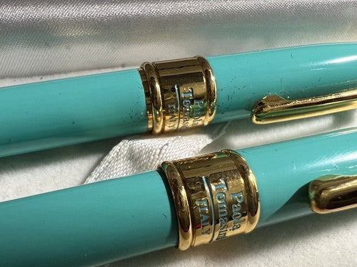 🔴 PAOLA TOMASINI penna stilografica + sfera lacca VERDE scrivono astuccio legno