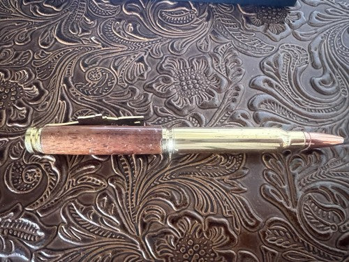 Red Ballpoint Pen Rifle RAIN HUNTER Metal Wood With Cartridge Writes Vintage