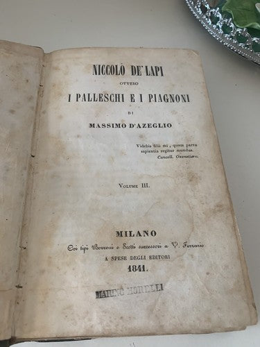 🔴 books volumes I PALLESCHI E PIAGNONI De Lapi D'Azeglio Florence antique 1841 