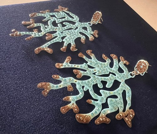 DEA GIOIELLI Silver Earrings Foiled Gold Branches Of Corals Turquoise Radius
