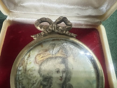 Rennery Pendentif Miniaturporträt Femme Peint Main Laiton Antique 