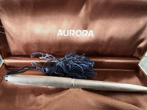 Aurora Stylo-Plume Sphère Chrome Satiné Avec Noeud Et Porte- Cuir Vintage 