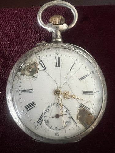 🔴 Orologio tasca uomo ARGENTO 800 cesellato funziona antico inizi 900