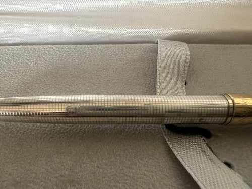 🔴 UNOARGENTO penna sfera ARGENTO 925 guillocchè profili dorati scrive astuccio