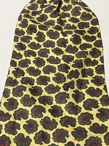 🔴 DUPONT Foulard cravatta uomo seta pura giallo oro con decori rara