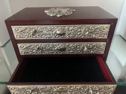 🔴 Portagioie cofanetto ARGENTO 925 legno cofanetto scrigno astuccio 4