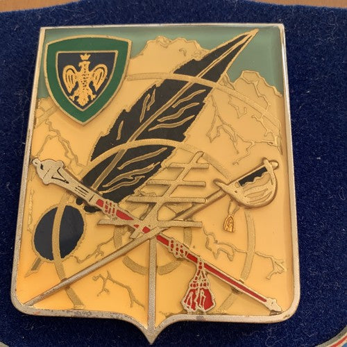 🔴 CREST MILITARE Rep. Comando E Trasmissioni Giulia scudo legno