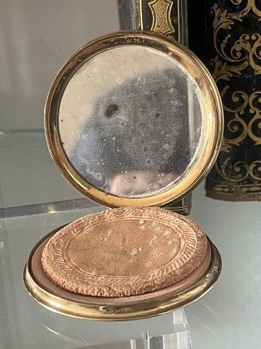 Porte- Poudre Miniature Femme Laminé Or Burins Miroir Vintage