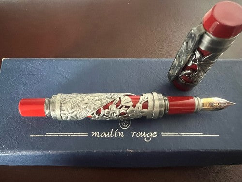 🔴 MOULIN ROUGE penna stilografica lacca rossa cartuccia ridium Point mai usata