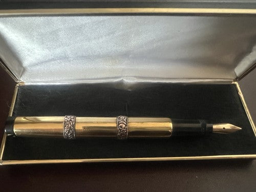 🔴 AMERIKA penna stilografica retrattile con bassorilievi pen ORO scrive vintage