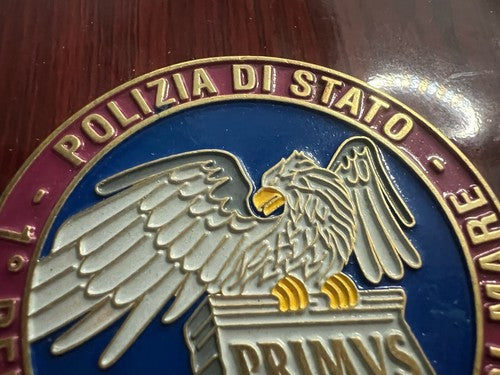 🔴 Wappen POLIZIA DI STATO VOLO PRATICA DI MARE Schild polierte Holzlacke h 15