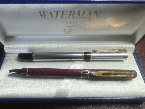 🔴 WATERMAN Laureat Füllfederhalter mit verchromter M-Feder und roter Kugelschreibermine 