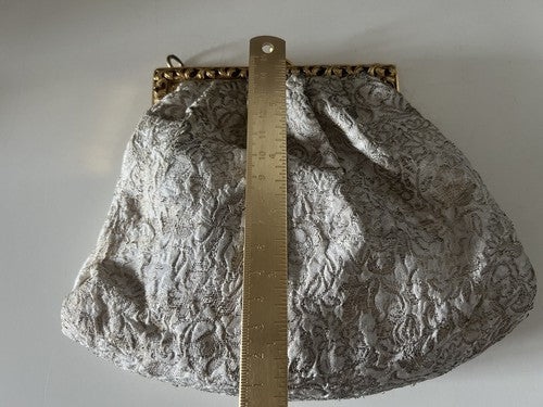 🔴 BORSA donna pochette fili DORATI bianca con ceselli e catena ART DECO'