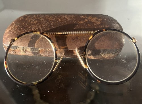 🔴 OCCHIALI teatrali di scena con custodia in metallo inizi 900 vintage