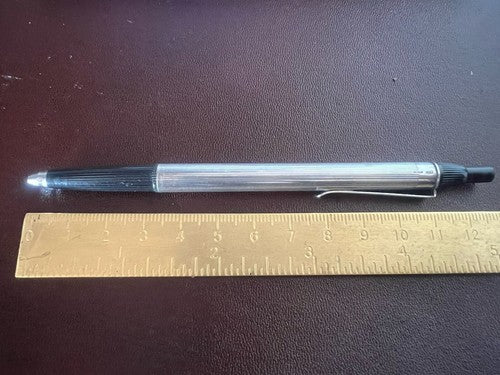 Stylo-Plume Sphère Argent 925 Rayures Mécanisme Bouton Snap Rare Vintage 20