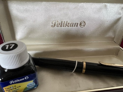 🔴 PELIKAN M250 penna stilografica nera PISTONE inchiostro SCRIVE antica scatola