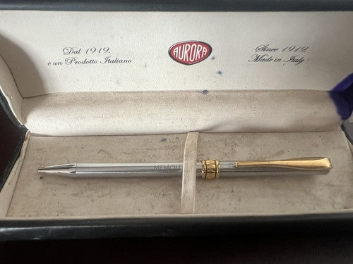 Aurora Stylo-Plume Sphère Magellano Chrome Profils Doré Publicité Boîte A 