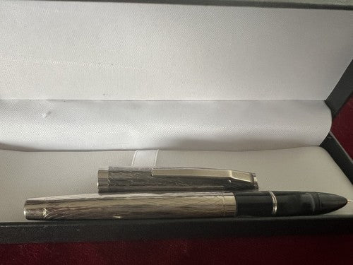 🔴 Kolbenfüllfederhalter aus verchromtem Metall mit Goldfeder, schreibt im Vintage-Stil 