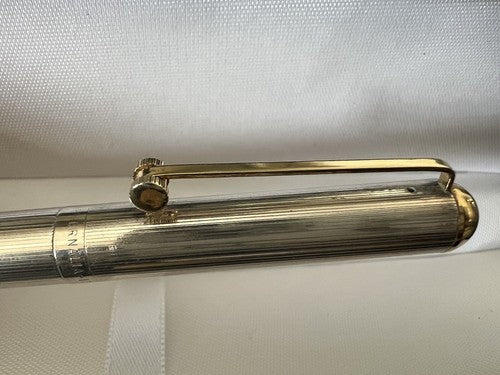 🔴 PARAFERNALIA penna sfera cromata a righe profili dorati scrive vintage