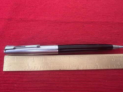 🔴 PARKER mechanical pencil pen black with yellow diamond-cut stone vintage 