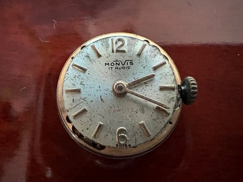 🔴 MONVIS Ferrotex Damenuhrwerk mit Handaufzug, zu überholen, Vintage-Teile 