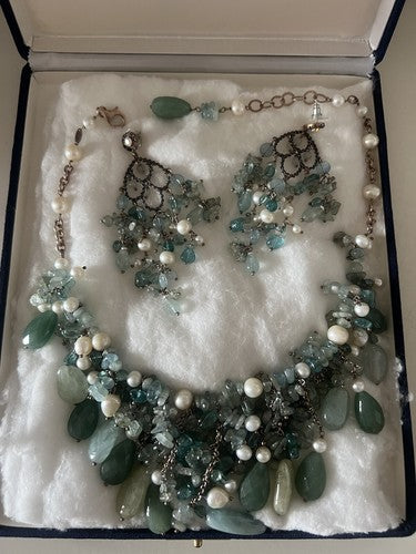 Dea Gioielli Boucles D'Oreilles Collier Argent Plaqué oder Rayons Quarzperlen 